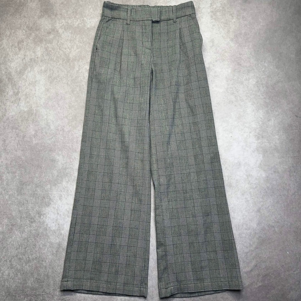 American Eagle Grey Plaid Wide Leg Trouser Pants High Rise Size 000 Regular